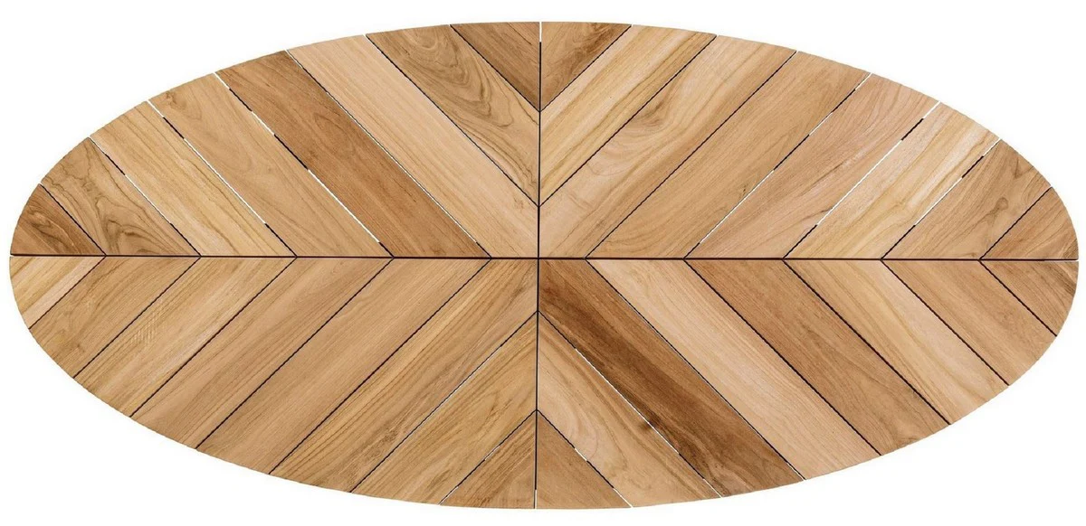 Casa Padrino mesa de jardín de lujo natural / blanco 240 x 110 x A. 77 cm - Mesa de comedor ovalada con tablero de teca - Mesa de jardín y terraza - Muebles de jardín y terraza de lujo