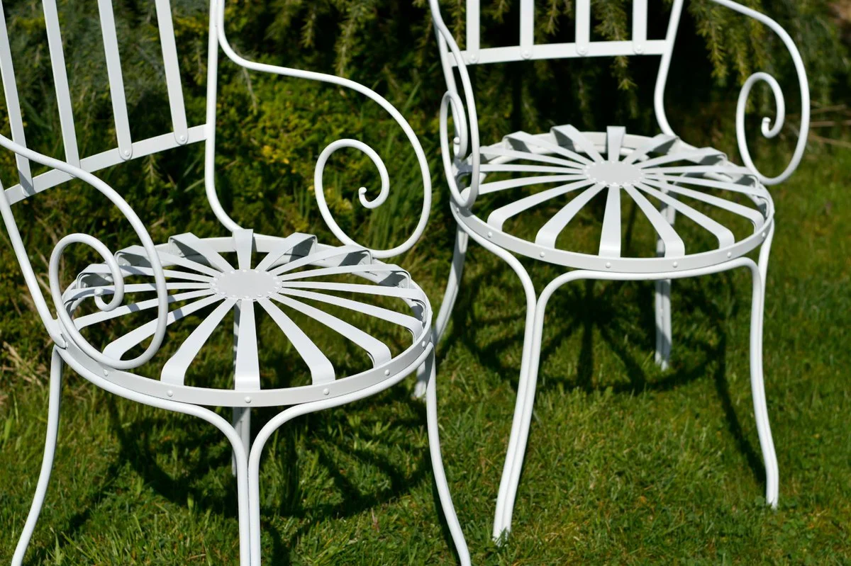 Casa Padrino conjunto de 4 sillas de jard¨ªn Art Nouveau blanco 47 x 47 x A. 94 cm - Sillas de hierro forjado hechas a mano con reposabrazos - Muebles de jard¨ªn y patio hierro forjado nost¨¢lgicos