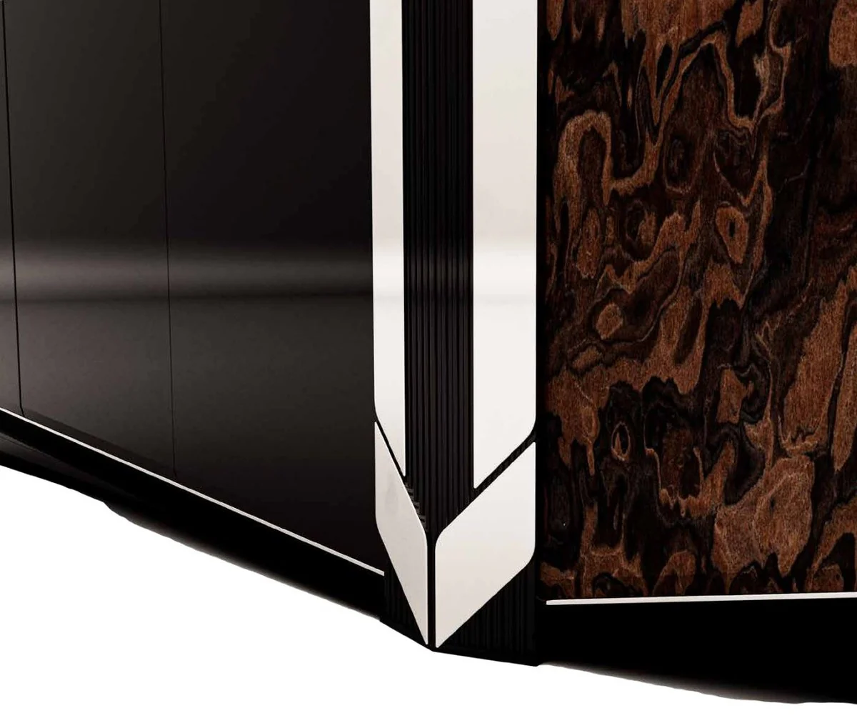 Casa Padrino aparador de diseño de lujo con 4 puertas negro / marrón / plata 230 x 54 x A. 85 cm - Muebles de lujo - Muebles de diseño - Muebles de comedor - Muebles de hotel - Calidad de lujo