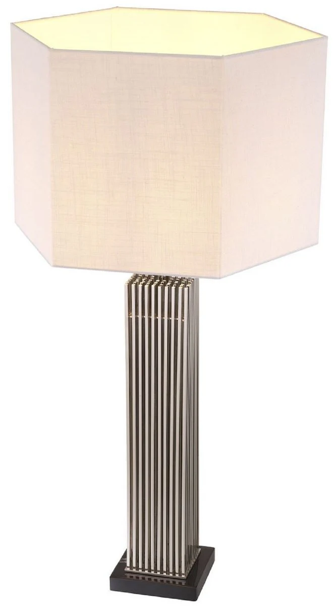 Casa Padrino lámpara de mesa de lujo plata / negro / blanco 46 x 46 x A. 87 cm - Lámpara de escritorio moderna con pantalla hexagonal - Calidad de Lujo