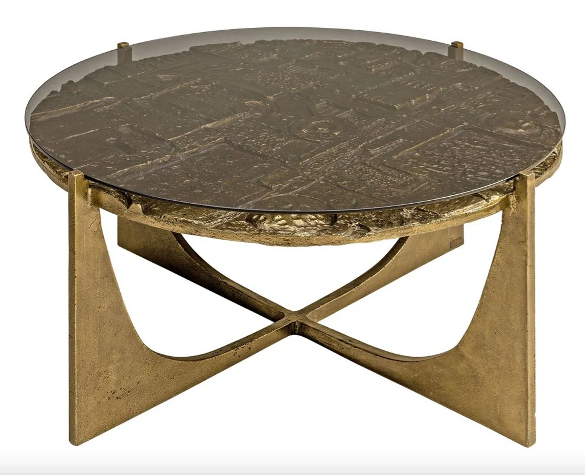 Mesa de centro de lujo Art D¨¦co Casa Padrino bronce 74 x 38 cm - oro con tapa de cristal - mesa Art Design