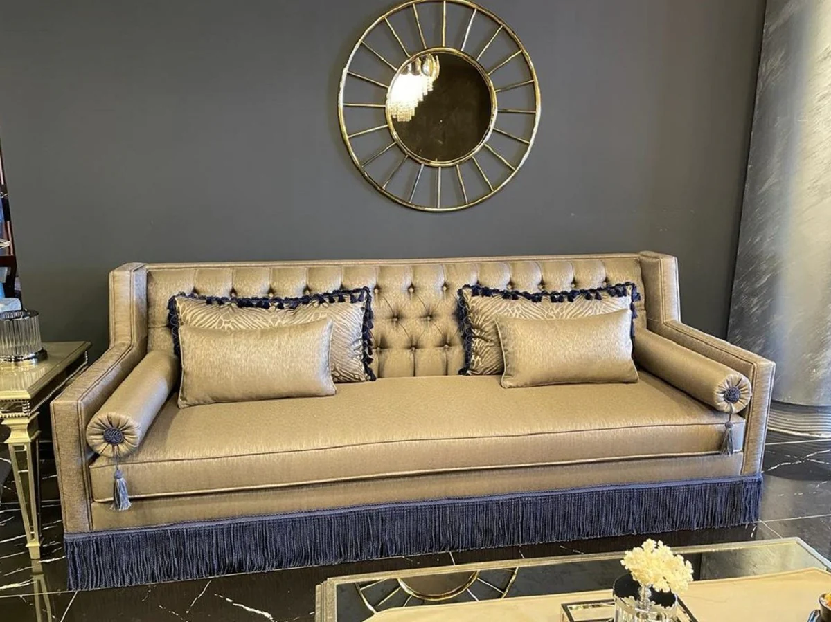 Casa Padrino sof¨¢ Art Deco Chesterfield de lujo oro / p¨²rpura - Sof¨¢ de sal¨®n de madera maciza hecho a mano - Muebles de Sal¨®n Art Deco Chesterfield de Lujo