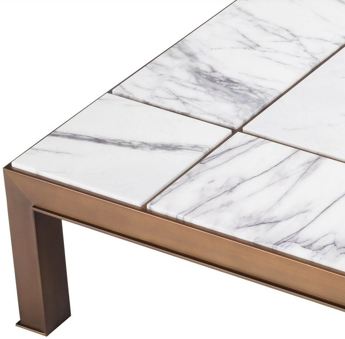 Casa Padrino mesa de centro de lujo lat¨®n antiguo / blanco / violeta 119 x 119 x A. 29 cm - Mesa de sal¨®n moderna de acero inoxidable con tapas de m¨¢rmol - Muebles de Sal¨®n