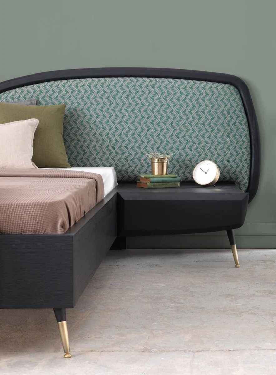 Casa Padrino conjunto de dormitorio de lujo verde / negro / lat¨®n antiguo - 1 Cama Matrimonial con Cabecero y 2 Mesitas de Noche - Muebles de dormitorio de lujo - Interiores de dormitorio de lujo