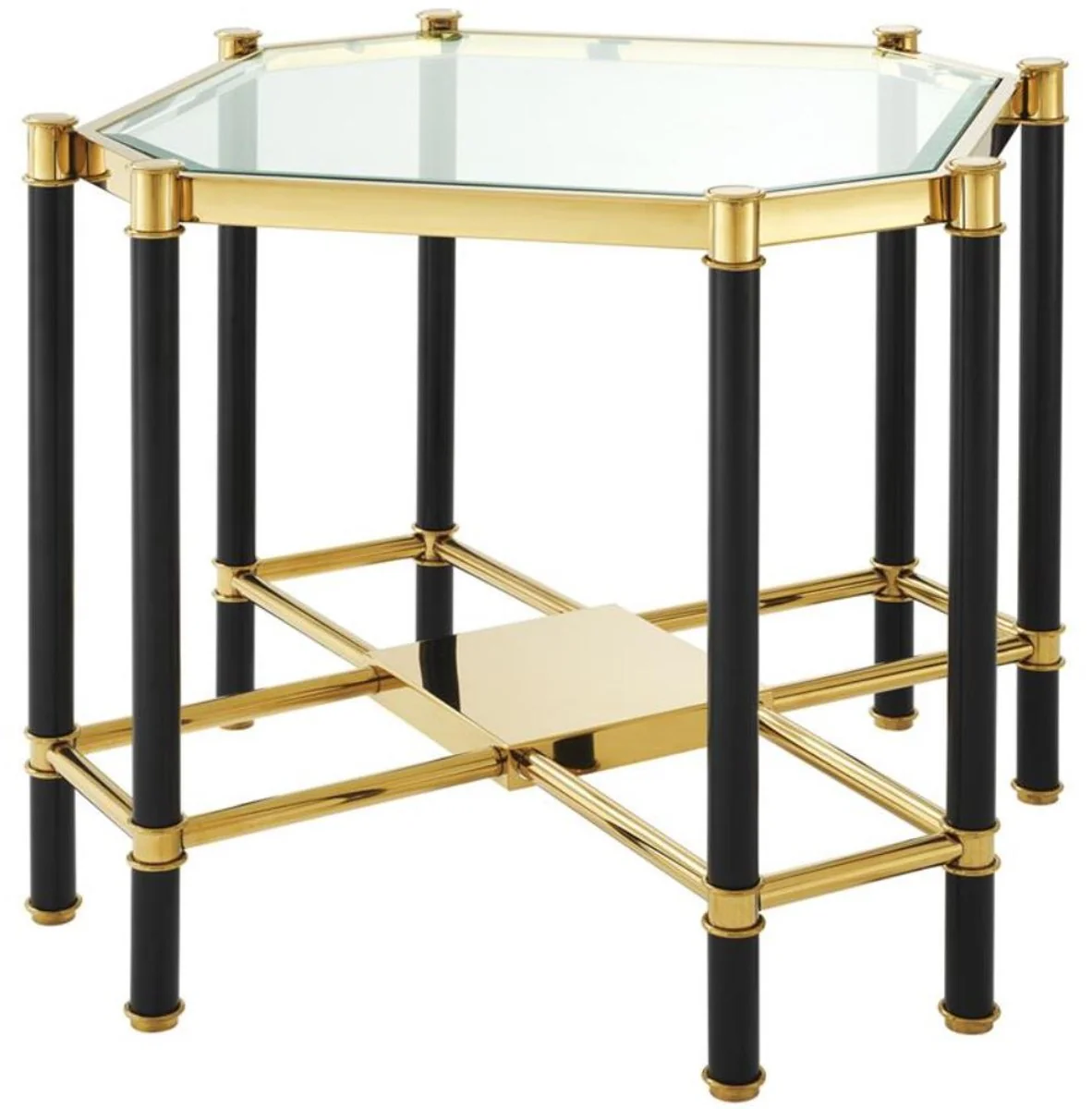 Casa Padrino mesa auxiliar de lujo con tapa de cristal oro / negro 72,5 x 72,5 x H. 55,5 cm - Mobiliario de Sala de Estar