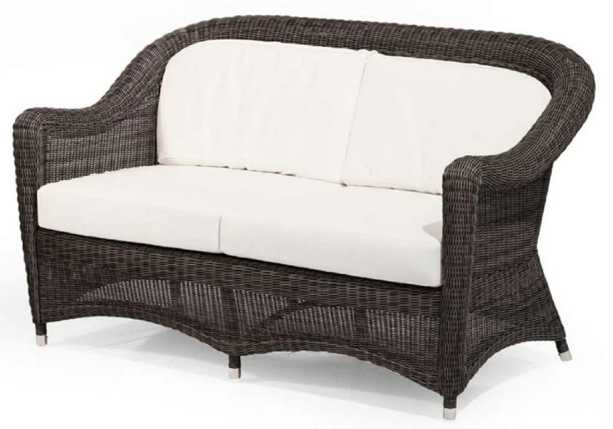 Casa Padrino sof¨¢ de jard¨ªn de lujo de 2 plazas con cojines marr¨®n oscuro / blanco 140 cm