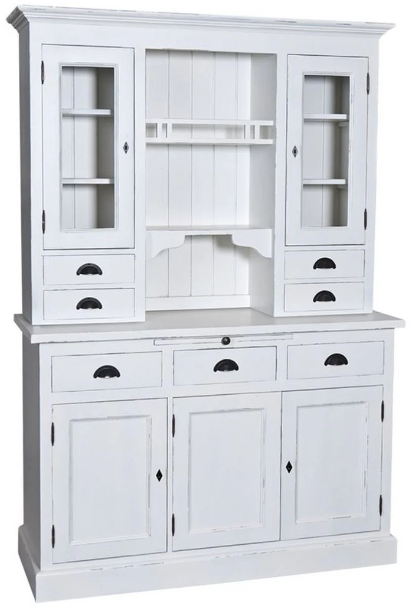 Casa Padrino gabinete de cocina de estilo country blanco antiguo 137 x 50 x H. 197 cm - Gabinete de Cocina de 2 Piezas con 5 Puertas y 7 Cajones