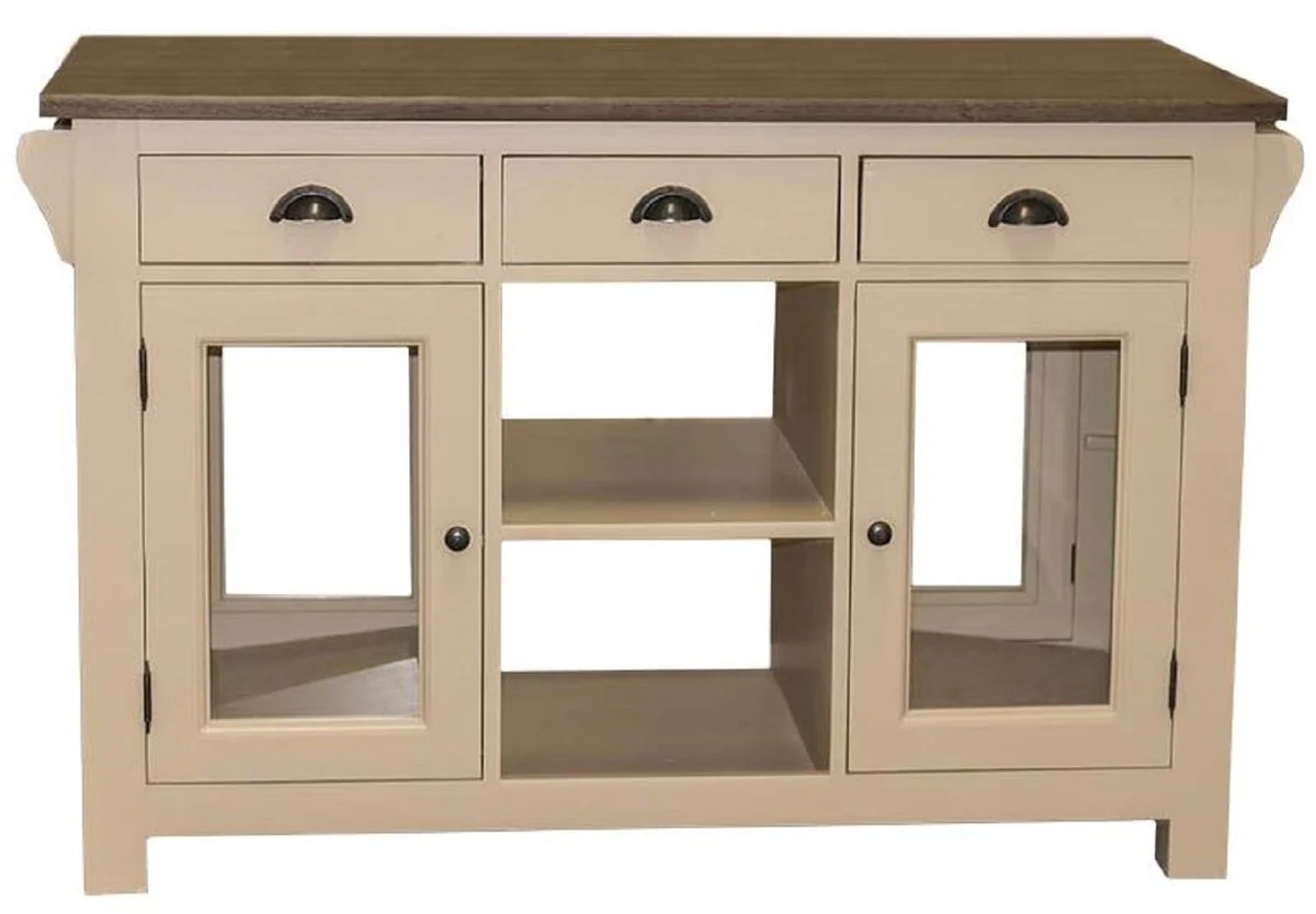 Casa Padrino isla de cocina de estilo campestre beige / marr¨®n oscuro 135 x 65 x A. 90 cm - Gabinete de comedor de madera maciza - Mueble de comedor de madera maciza estilo campestre