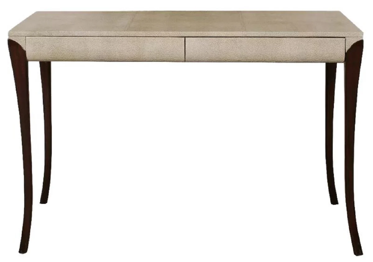 Casa Padrino Escritorio Art Deco de Lujo con 2 Cajones Crema / Marr¨®n Oscuro 119 x 66 x A. 77 cm - Mesa de Oficina con Cuero Repujada - Muebles de Oficina - Muebles Art Deco - Muebles de Lujo