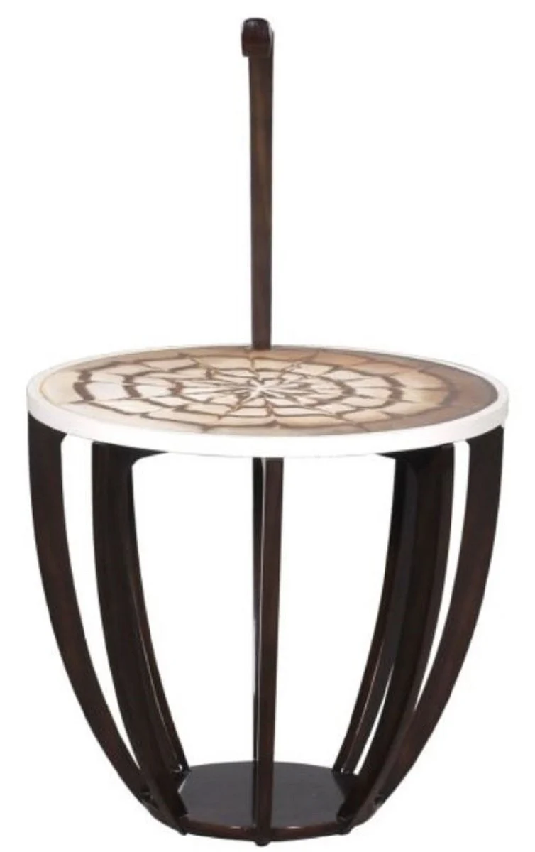Casa Padrino mesa auxiliar de lujo marrón oscuro / blanco / marrón Ø 50 x H. 88 cm - Mesa de Bebidas Pequeña con Asa
