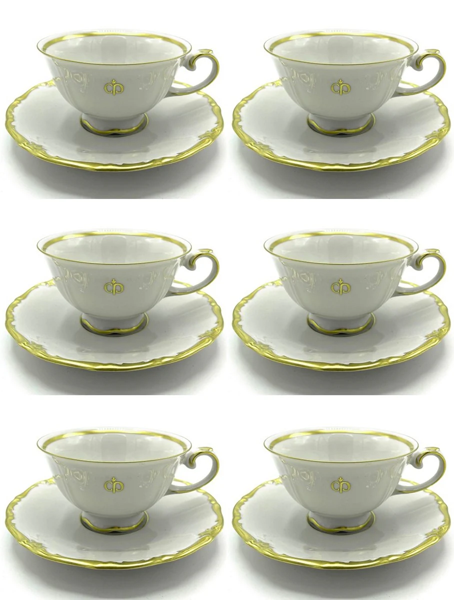 Casa Padrino conjunto de 6 tazas de caf¨¦ barrocos de lujo blanco / oro - Porcelana Noble de Reichenbach - Hecho en Alemania