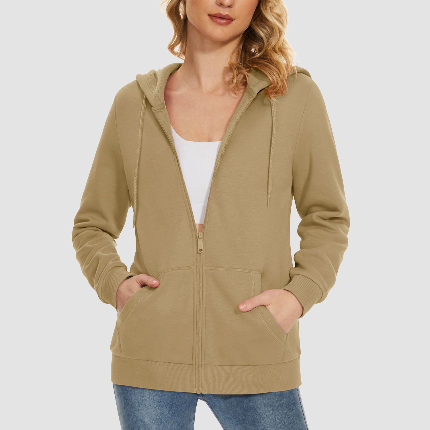 Women's Jacket Fleece Lining Hoodie Jacket Full Zip Up Casual Coat with Pockets