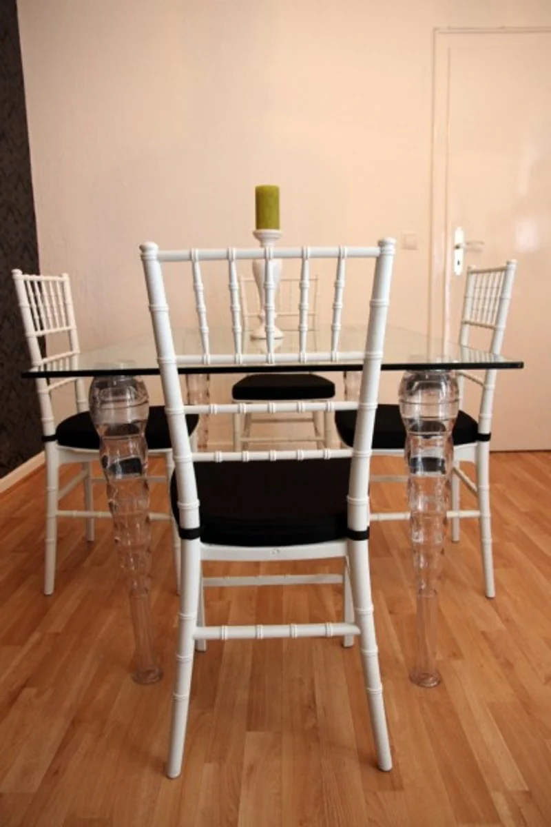 Designer Acrylic Dining Set White / Black - Ghost Chair Table - polycarbonate furniture - a table and 4 chairs - Casa Padrino designer furniture