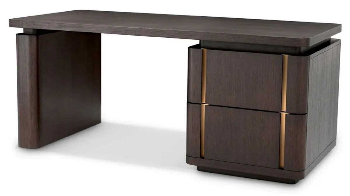 Casa Padrino escritorio de madera maciza de lujo moka / lat¨®n 180 x 80 x A. 76 cm - Escritorio de oficina - Escritorio de computadora - Muebles de oficina - Muebles de lujo - Calidad de lujo