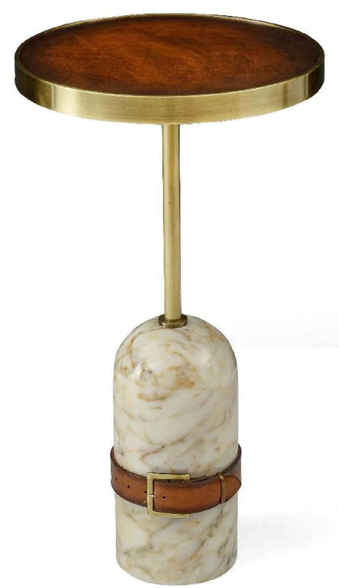 Casa Padrino mesa auxiliar de lujo marr¨®n / lat¨®n / crema ? 33,5 x A. 61 cm - Mesa redonda con base de m¨¢rmol - Muebles de sal¨®n - Muebles de lujo