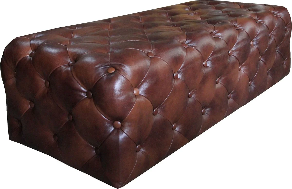 Casa Padrino Luxury Chesterfield Pie de cuero genuino Marr¨®n oscuro 140 x 60 x H. 42 cm - Luxury Furniture