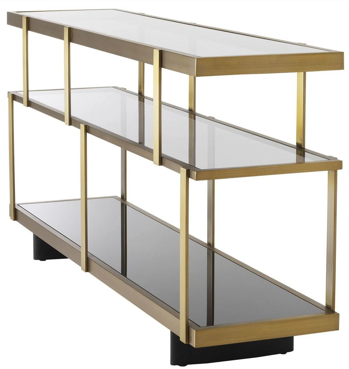 Casa Padrino consola de lujo lat¨®n / negro 180 x 46 x A. 91 cm - Armario de acero inoxidable con estantes de vidrio - Armario con estantes - Armario sala de estar - Armario de oficina - Calidad de Lujo