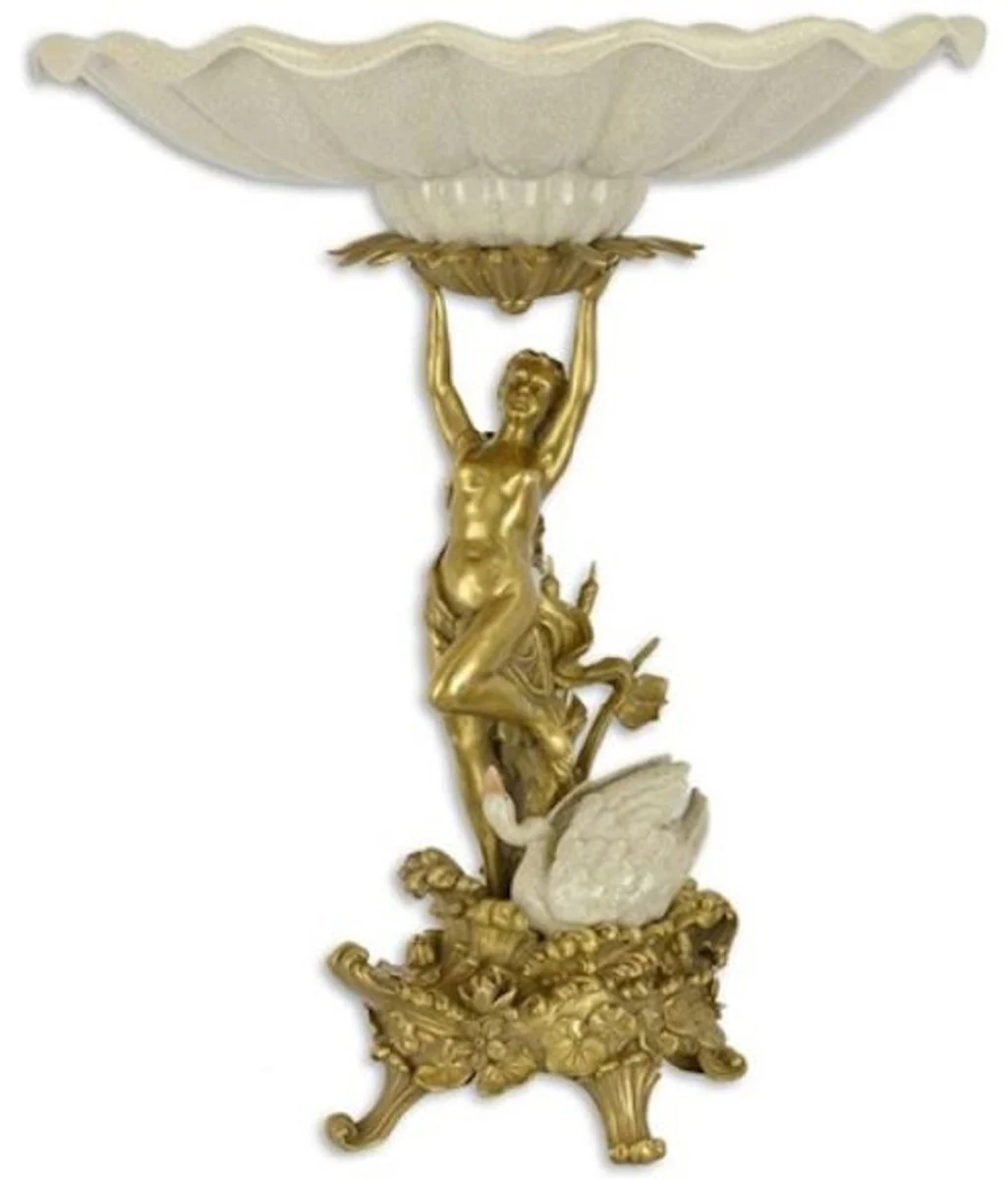 Casa Padrino frutero de porcelana barroco con figura decorativa de bronce crema / oro Ø 44,6 x A. 53 cm - Accesorios de decoración barroco
