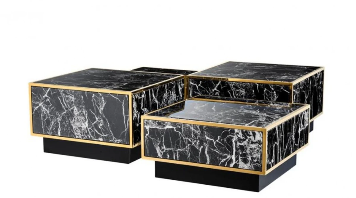 Casa Padrino Art Deco luxury coffee table faux marble gold finish set of 4 - living room coffee table - Luxury Table