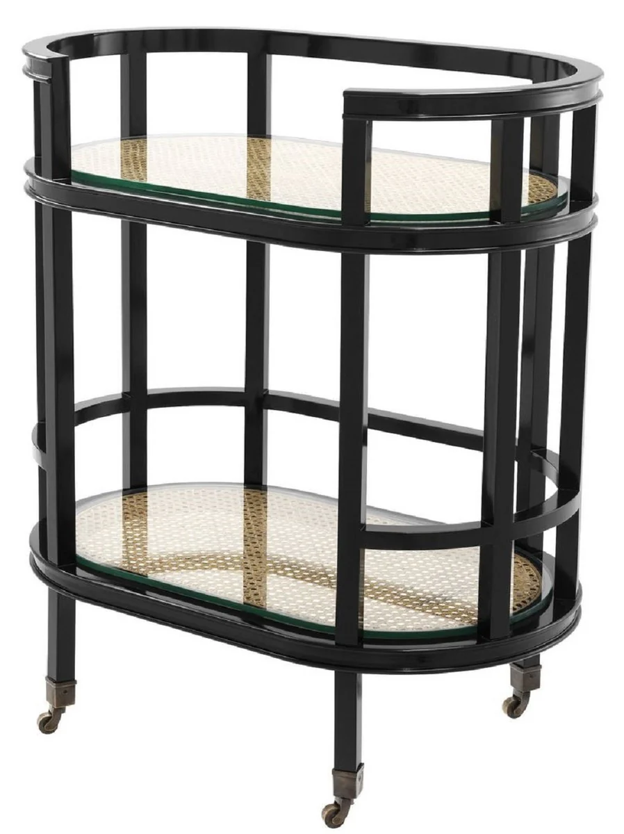 Casa Padrino carrito de comida de caoba negro / natural / bronce antiguo 71 x 44 x H. 81,5 cm - Trolley de Lujo - Accesorios de Hotel y Gastronom¨ªa