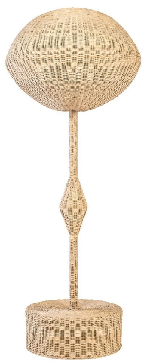 Casa Padrino lámpara de pie de diseño de lujo natural Ø 70 x A. 177 cm - Lámpara de pie redonda de ratán - Lámpara de pie de salón - Luces de lujo - Lámparas de pie de lujo