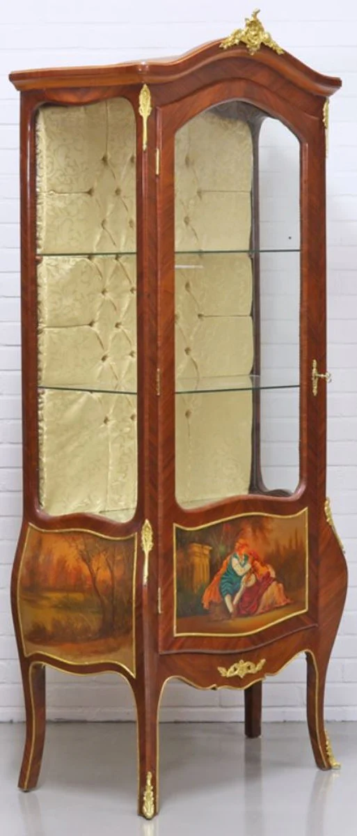 Casa Padrino baroque display cabinet mahogany brown / gold 72 x 45 x H. 184 cm - Baroque Style Living Room Glass Cabinet