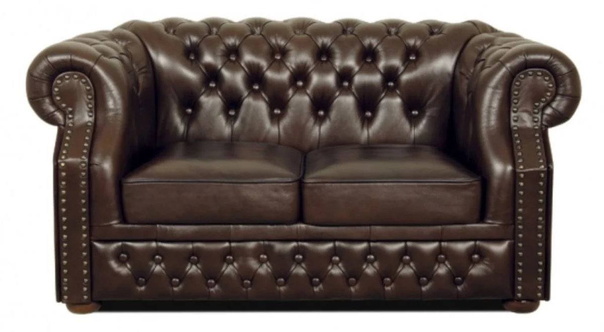 Casa Padrino sof¨¢ 2 plazas de cuero real marr¨®n oscuro 160 x 90 x H. 80 cm - Muebles de Lujo Chesterfield