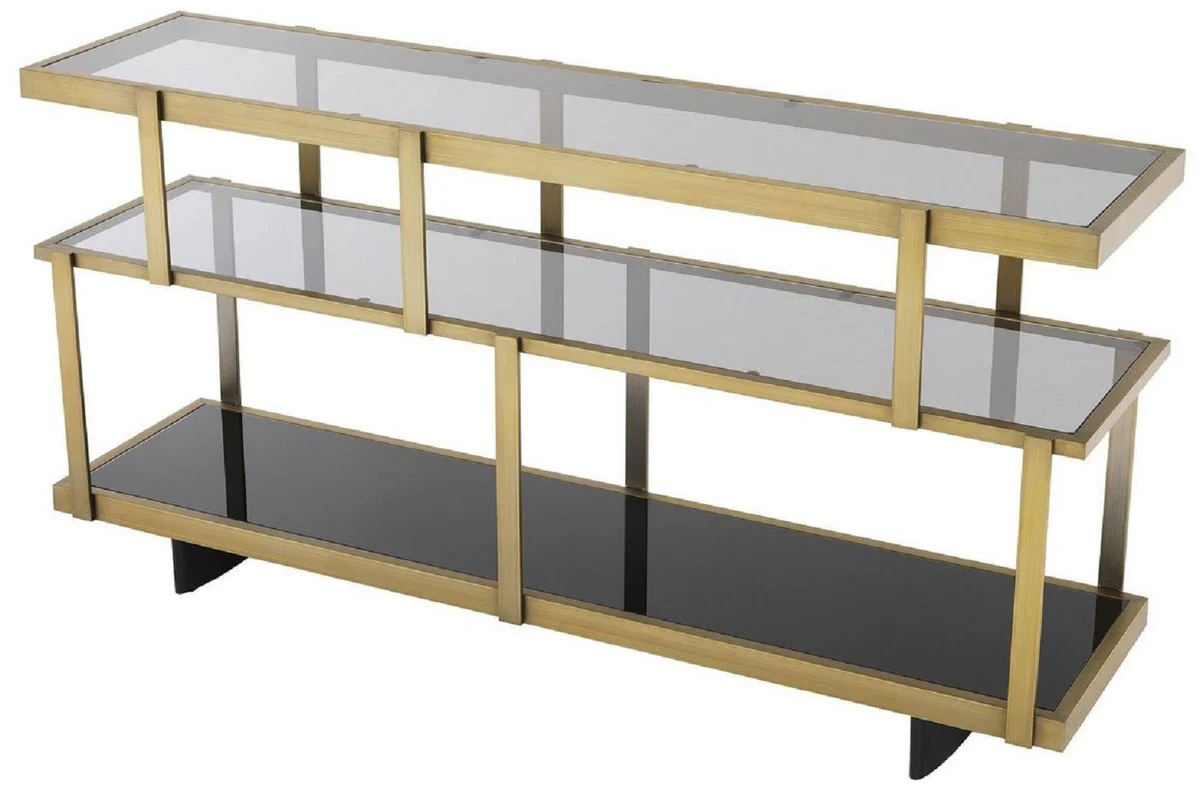 Casa Padrino consola de lujo lat¨®n / negro 180 x 46 x A. 91 cm - Armario de acero inoxidable con estantes de vidrio - Armario con estantes - Armario sala de estar - Armario de oficina - Calidad de Lujo