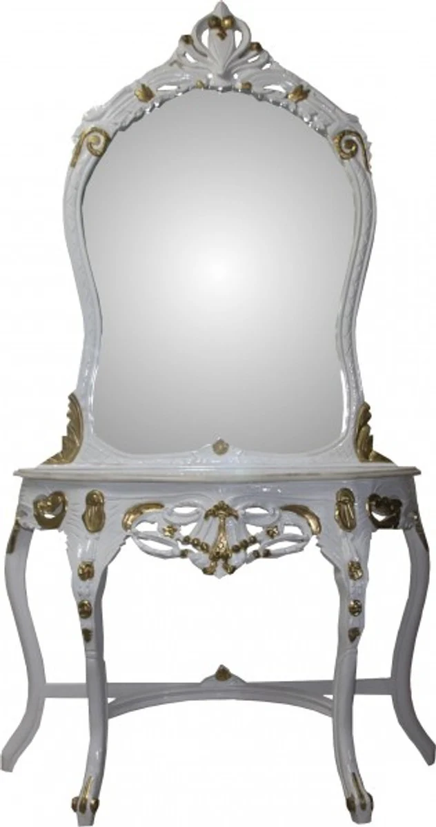 Casa Padrino Baroque Mirror Console White / Gold with Marble Panel - Console - Makeup - Limited Edition