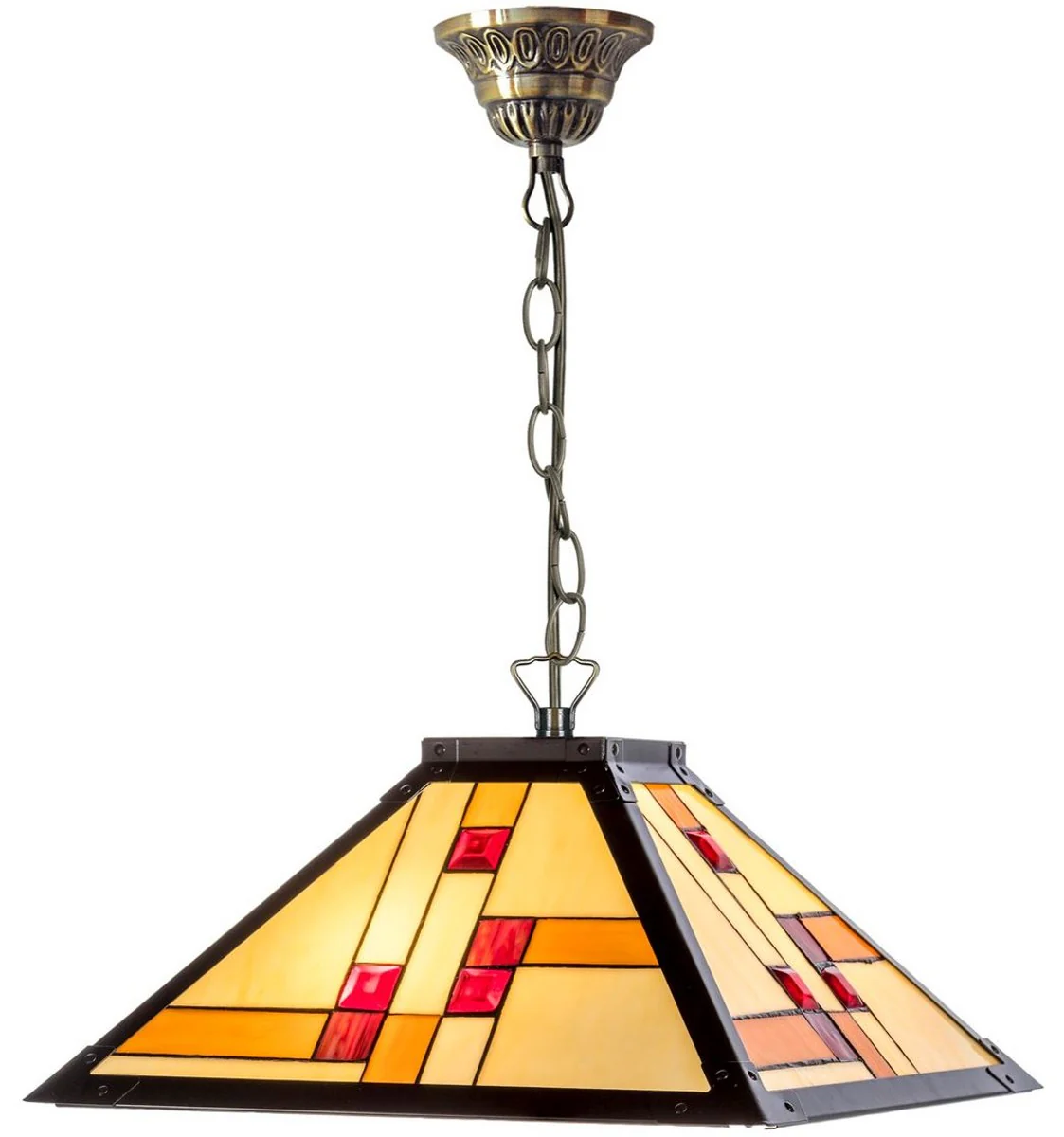 Casa Padrino Lámpara Colgante Tiffany de Lujo Negro / Multicolor 50 x 50 cm - Lámpara Colgante Hecha a Mano con 64 Piezas