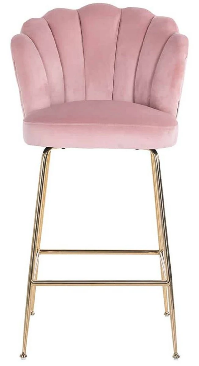 Casa Padrino silla de bar de lujo rosa / oro 51 x 61 x A. 113 cm - Taburete de bar tapizado con terciopelo noble y patas de acero inoxidable - Muebles de bar de lujo