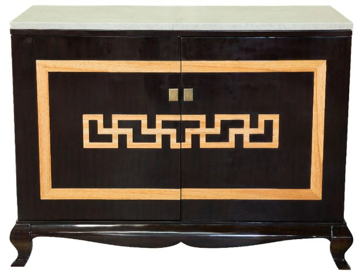 Casa Padrino armario de licor barroco de lujo negro / natural / crema 110 x 55 x A. 87 cm - Armario bar de madera maciza con encimera de m¨¢rmol - Mueble bar de estilo barroco