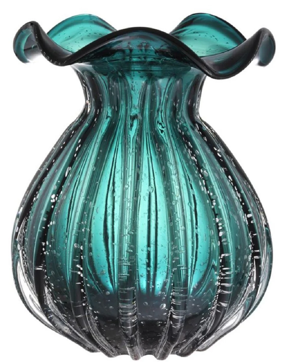 Casa Padrino jarrón / jarrón de florero de vidrio verde Ø 26 x H. 33 cm - Deco de la Sala de Estar de Lujo