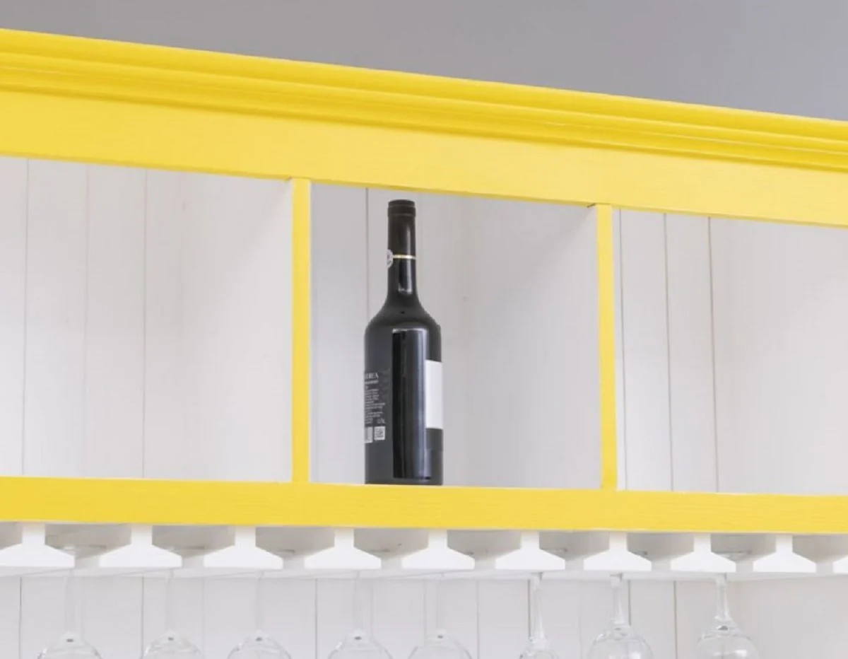 Casa Padrino armario de bar de madera maciza de estilo campestre amarillo / blanco 151 x 36 x A. 210 cm - Gabinete de vino de madera maciza estilo campestre - Mueble bar de estilo campestre