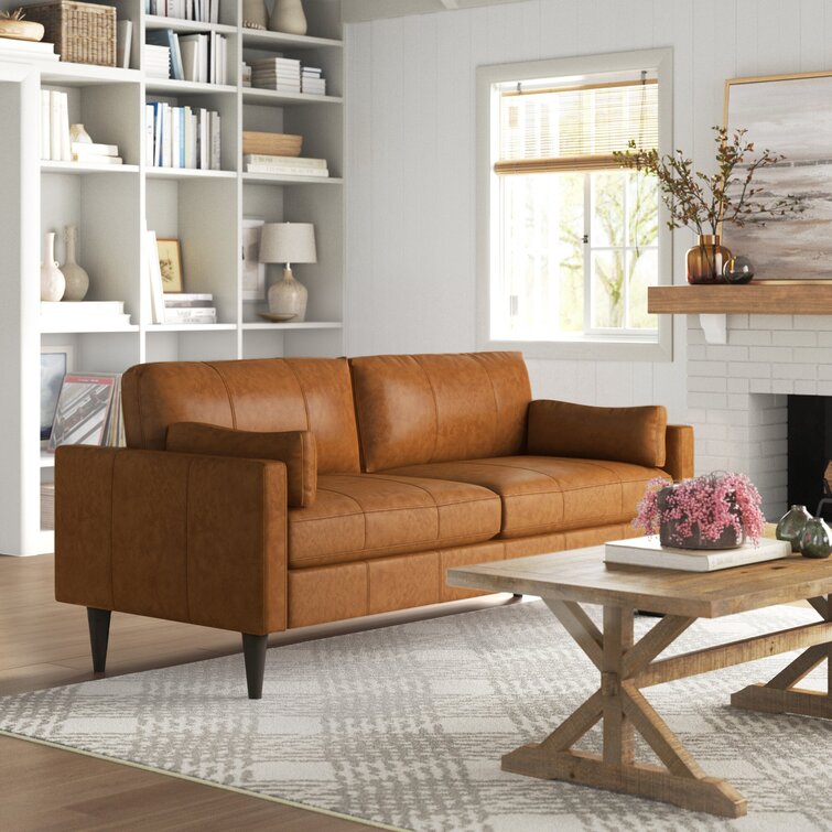 Gaia 81�� Genuine Leather Square Arm Sofa