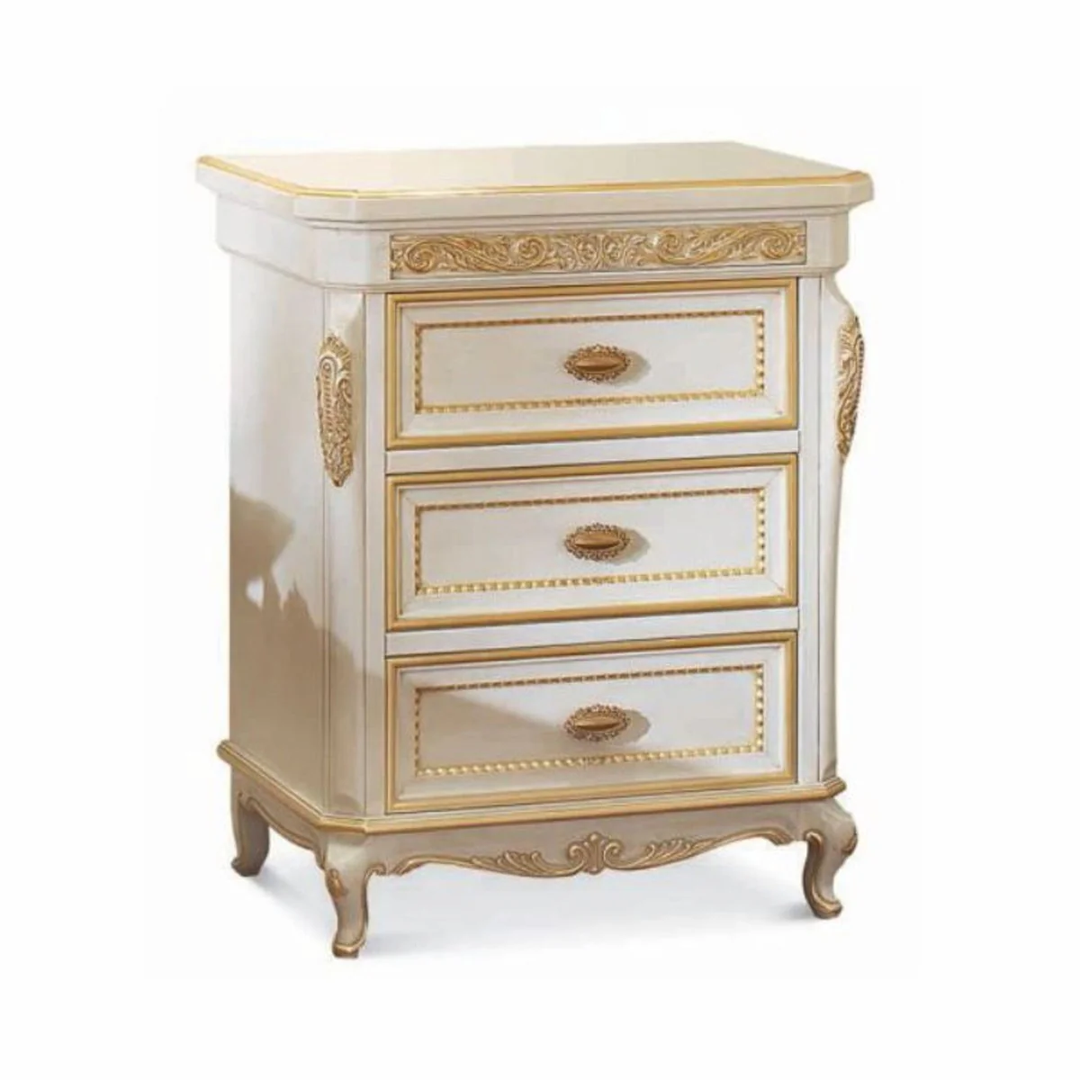 Casa Padrino mesita de noche barroco de lujo con 3 cajones marfil / oro - Hecho en Italia