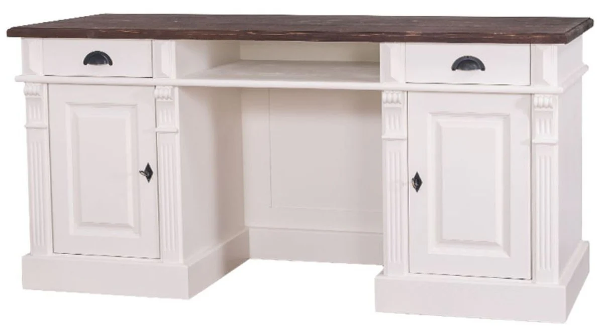 Casa Padrino escritorio de estilo country con 2 puertas y 2 cajones blanco / marr¨®n 160 x 70 x H. 78 cm - Mobiliario de Oficina en Estilo Country