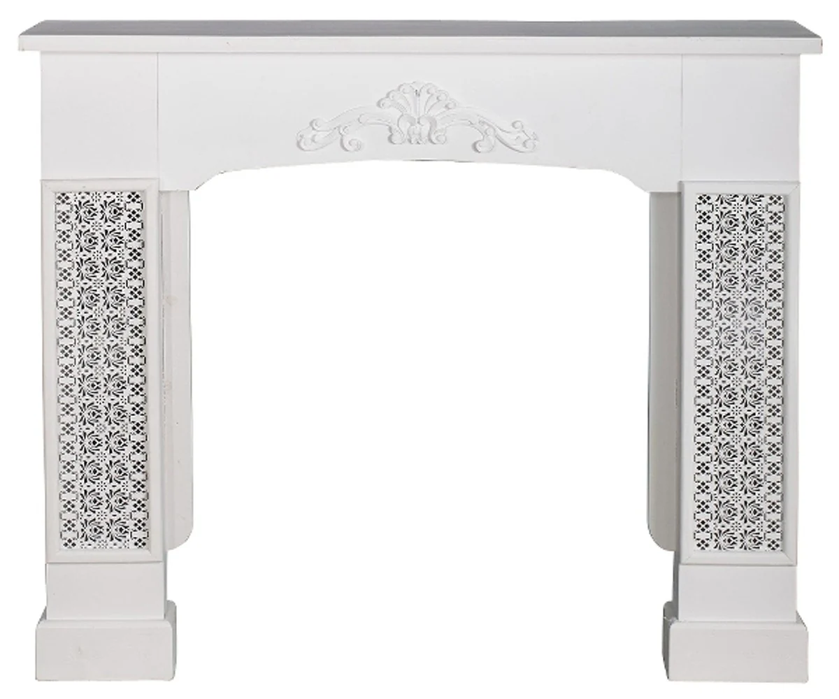 Casa Padrino chimenea rodeada con adornos estilo country blanco 115 x 23 x H. 100 cm - Muebles de Estilo Country