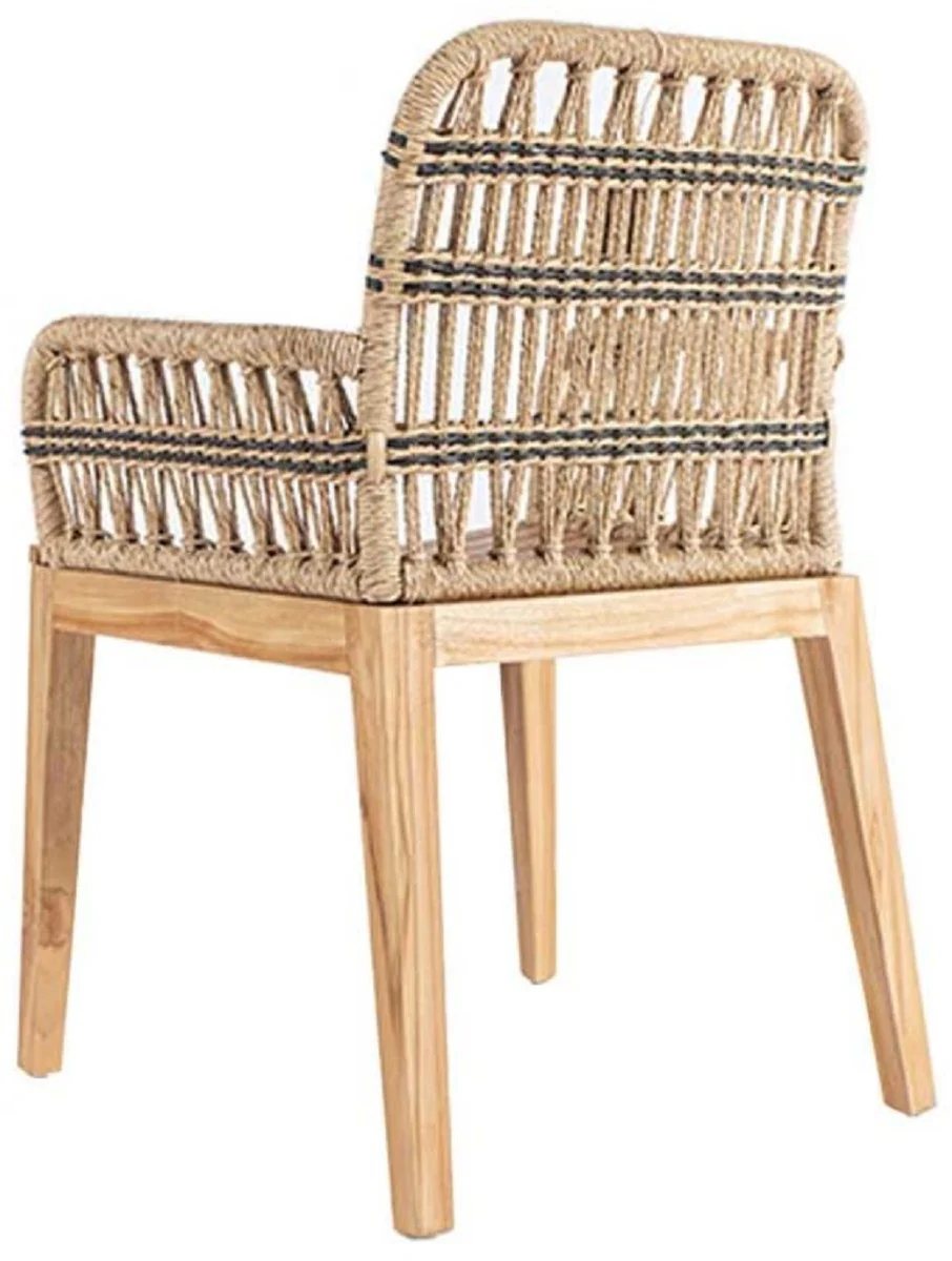 Casa Padrino silla de comedor de lujo con reposabrazos natural / negro 60 x 50 x A. 85 cm - Silla de jard¨ªn de lujo de madera maciza con tejido de rat¨¢n - Muebles de comedor de lujo