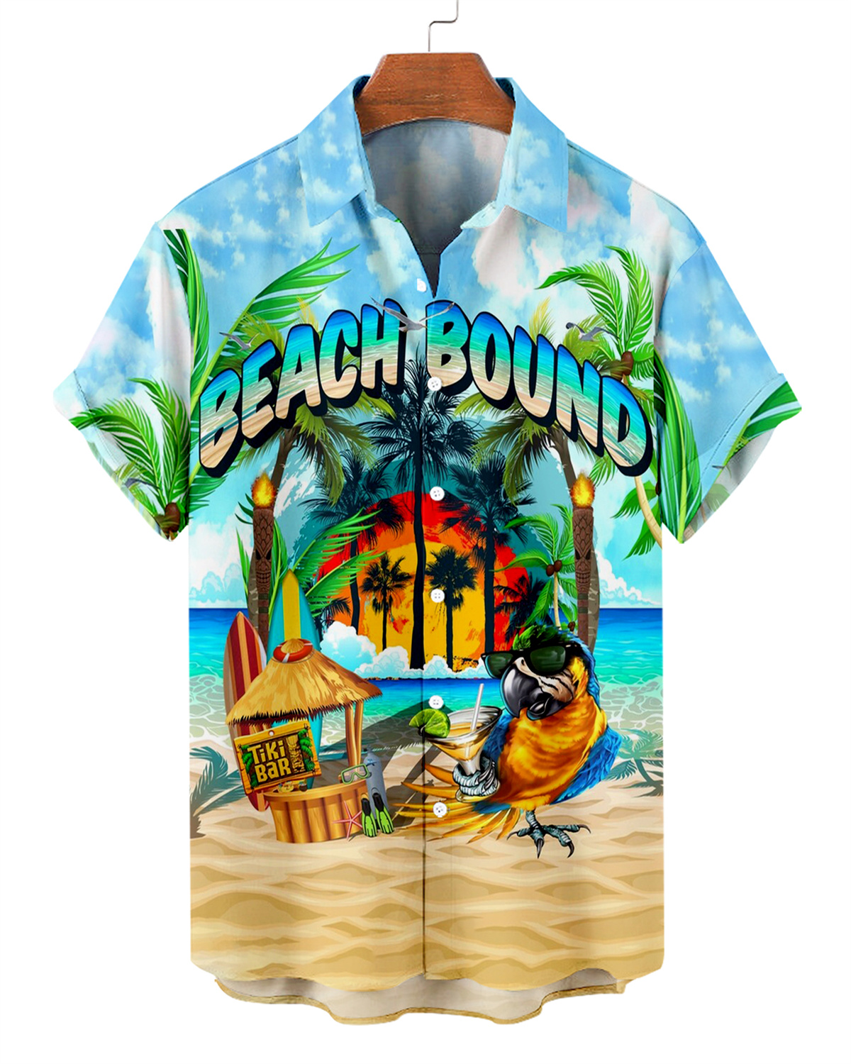 Suitmens Men's Tiki Party Hawaiian Vacation Print Three-Piece Set 027