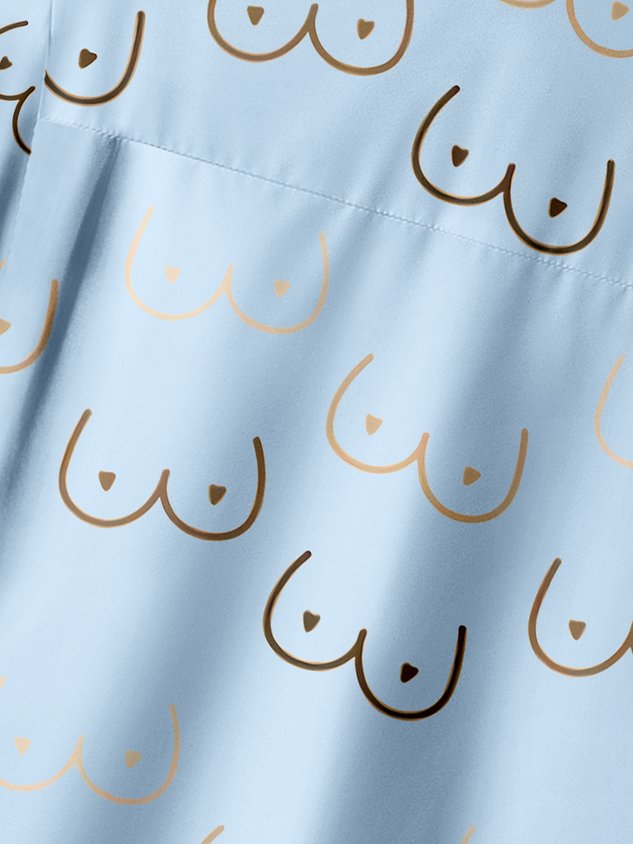 Geometric Line Drawing Chest Pocket Short Sleeve Casual Shirt