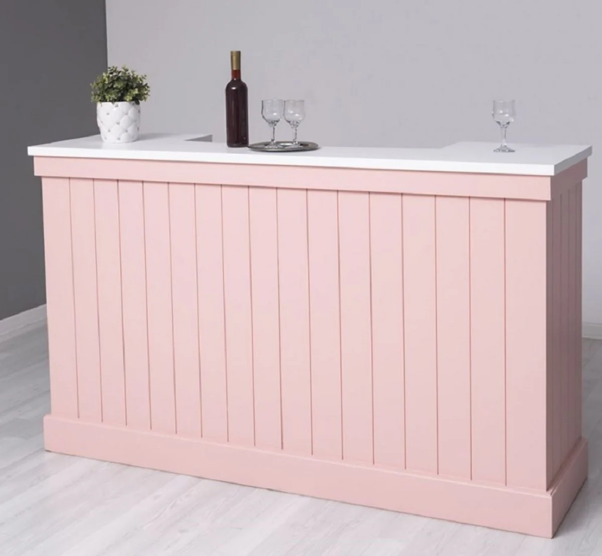 Casa Padrino barra de bar de estilo campestre rosa / blanco 180 x 51 x A. 107 cm - Barra de bar de madera maciza - Muebles de bar de madera maciza - Muebles de bar en estilo campestre