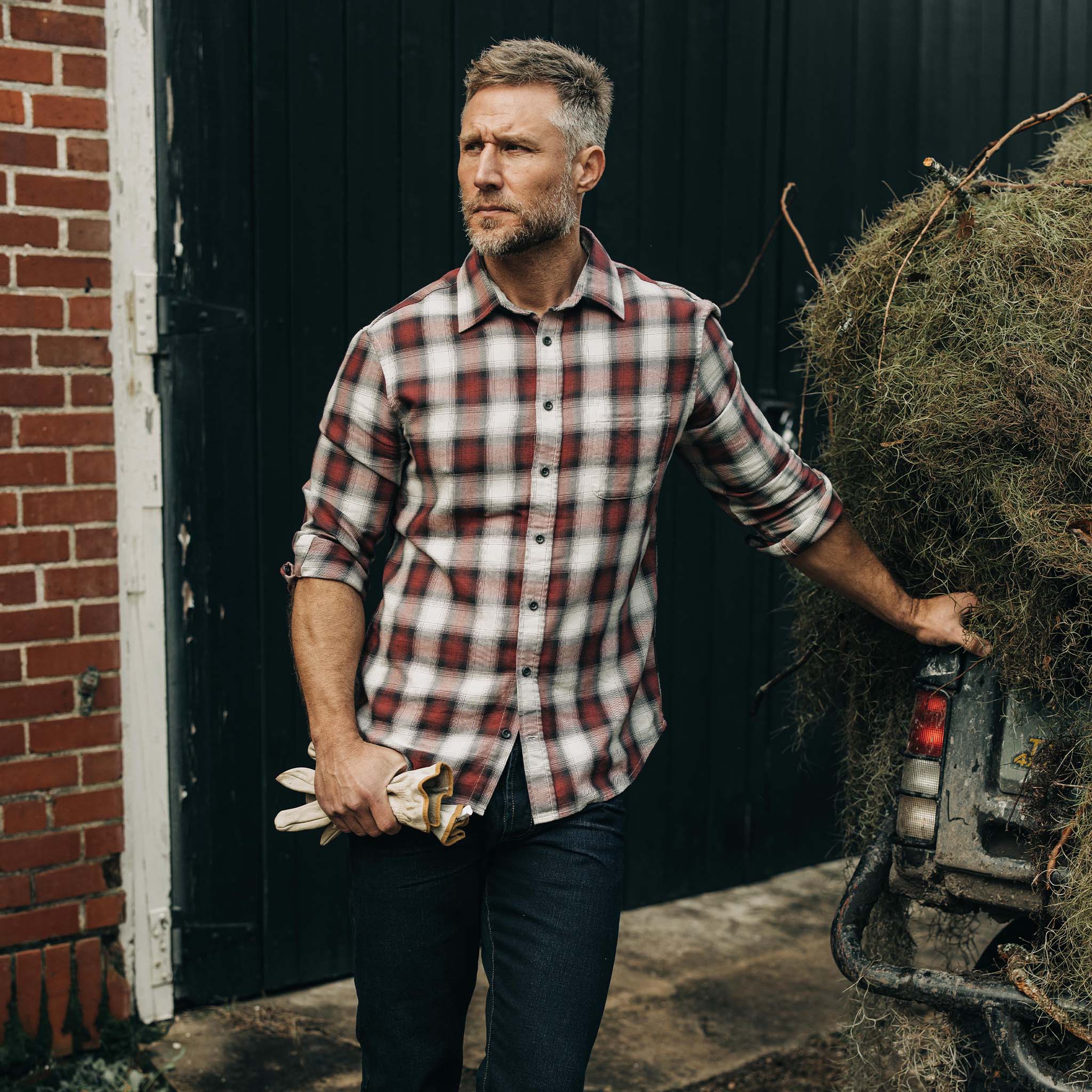 The California in Brick Plaid Ombre Twill