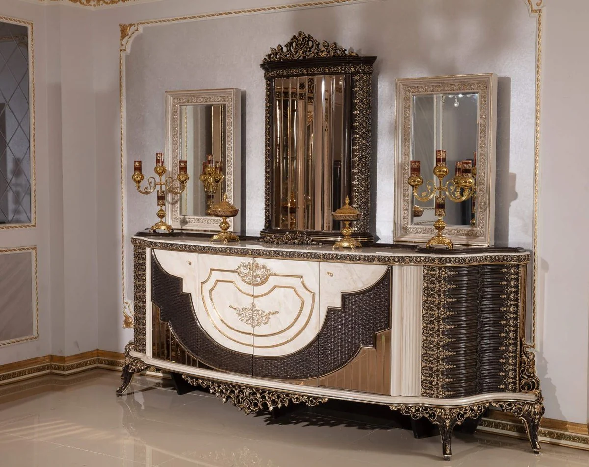 Casa Padrino aparador barroco de lujo y 3 espejos crema / marrón oscuro / oro