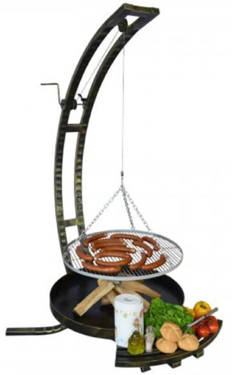 Casa Padrino parrilla giratoria de metal de lujo negro / plata 80 x 70 x A. 190 cm