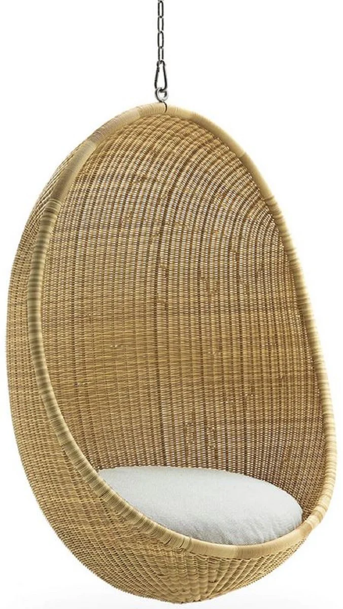 Casa Padrino sillón colgante de exterior de lujo natural / gris claro 85 x 72 x A. 120 cm - Sillón colgante de jardín y terraza resistente a la intemperie en forma de huevo - Muebles de Jardín