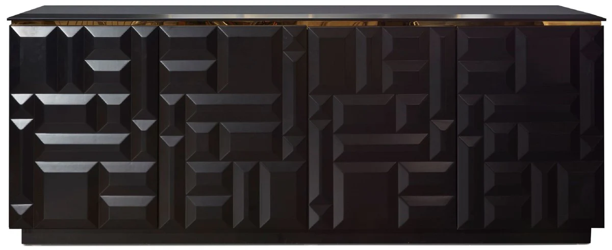 Casa Padrino aparador de lujo negro mate / oro 220 x 45 x A. 75 cm - Armario noble de madera maciza con 4 puertas - Muebles de Lujo - Calidad de Lujo