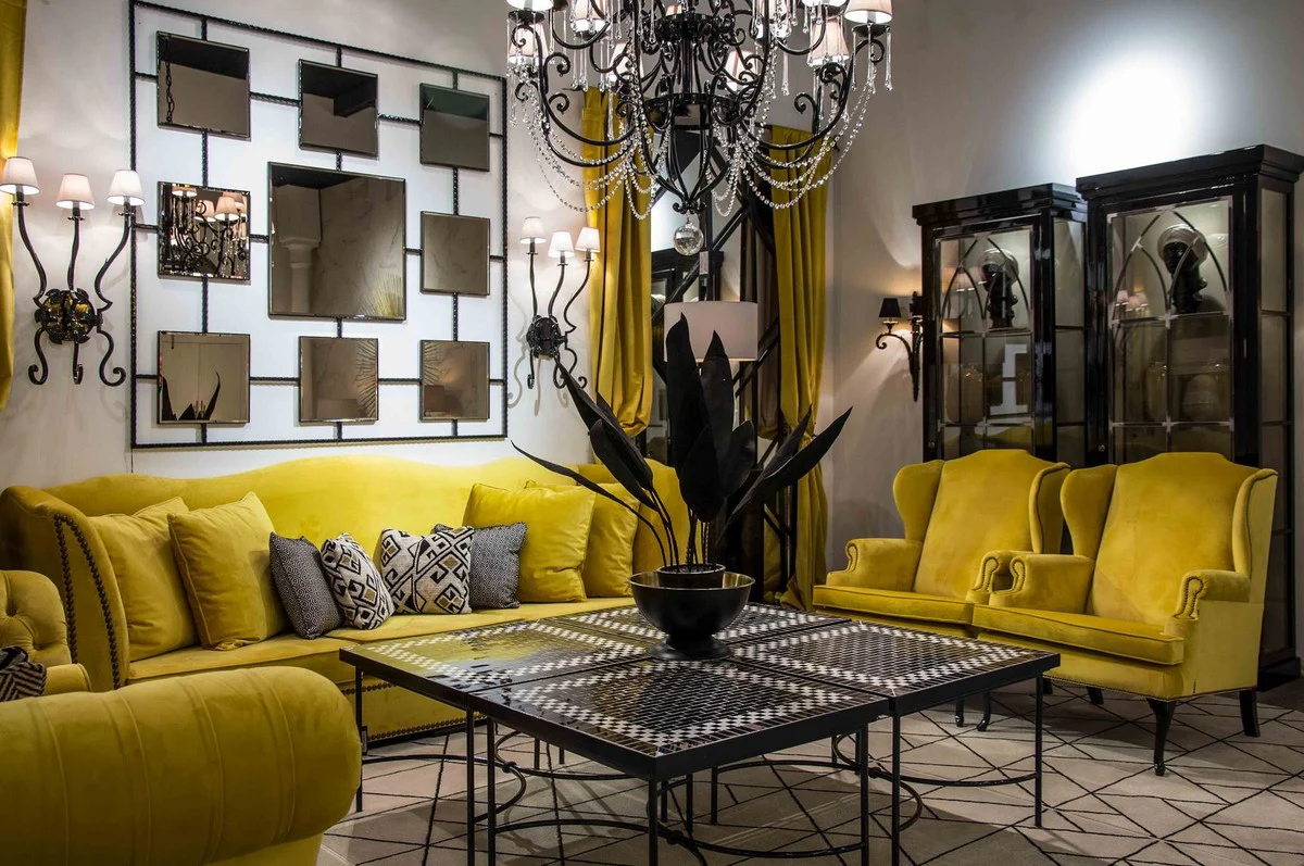 Casa Padrino mesa de centro Art Nouveau de lujo negro / blanco 80 x 80 x A. 45 cm - Mesa de hierro forjado hecha a mano con tablero de azulejos de cer¨¢mica - Muebles mesa de jard¨ªn de sala de estar