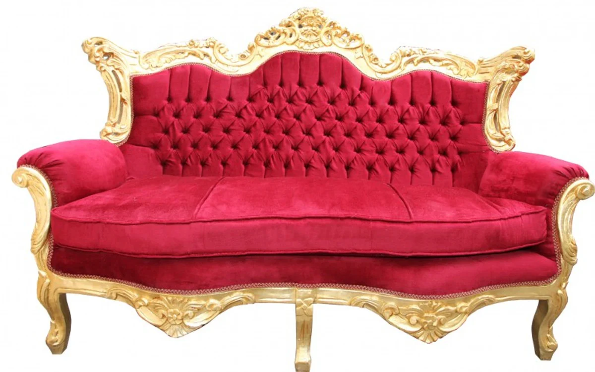 Casa Padrino 2 seater Baroque master Bordeaux Red / Gold Mod2 - Living Room Furniture Loung couch