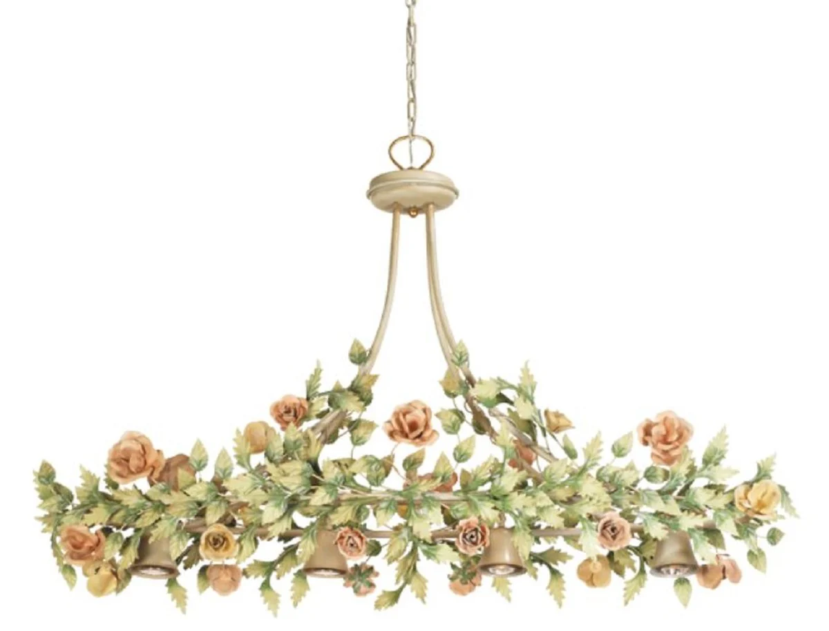 Casa Padrino araña de luces Art Nouveau de lujo rosas verde / multicolor 140 x 37 x A. 90 cm - Arañas de Luces de Salón Barroco y Art Nouveau